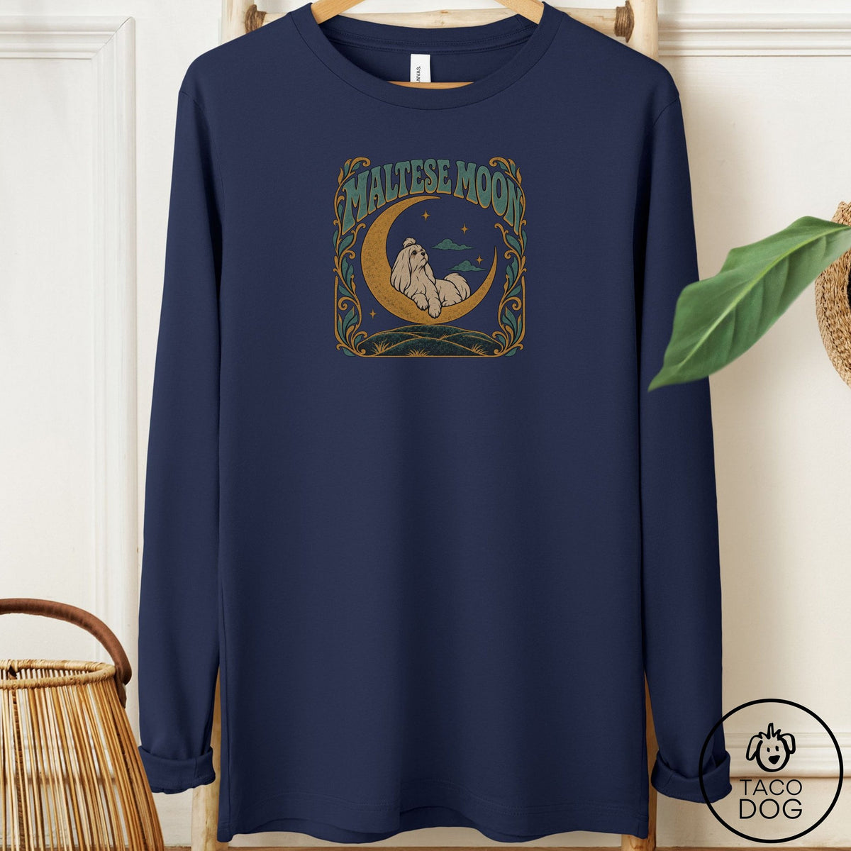 Maltese Crescent Moon Long Sleeve Tee Navy Taco-Dog
