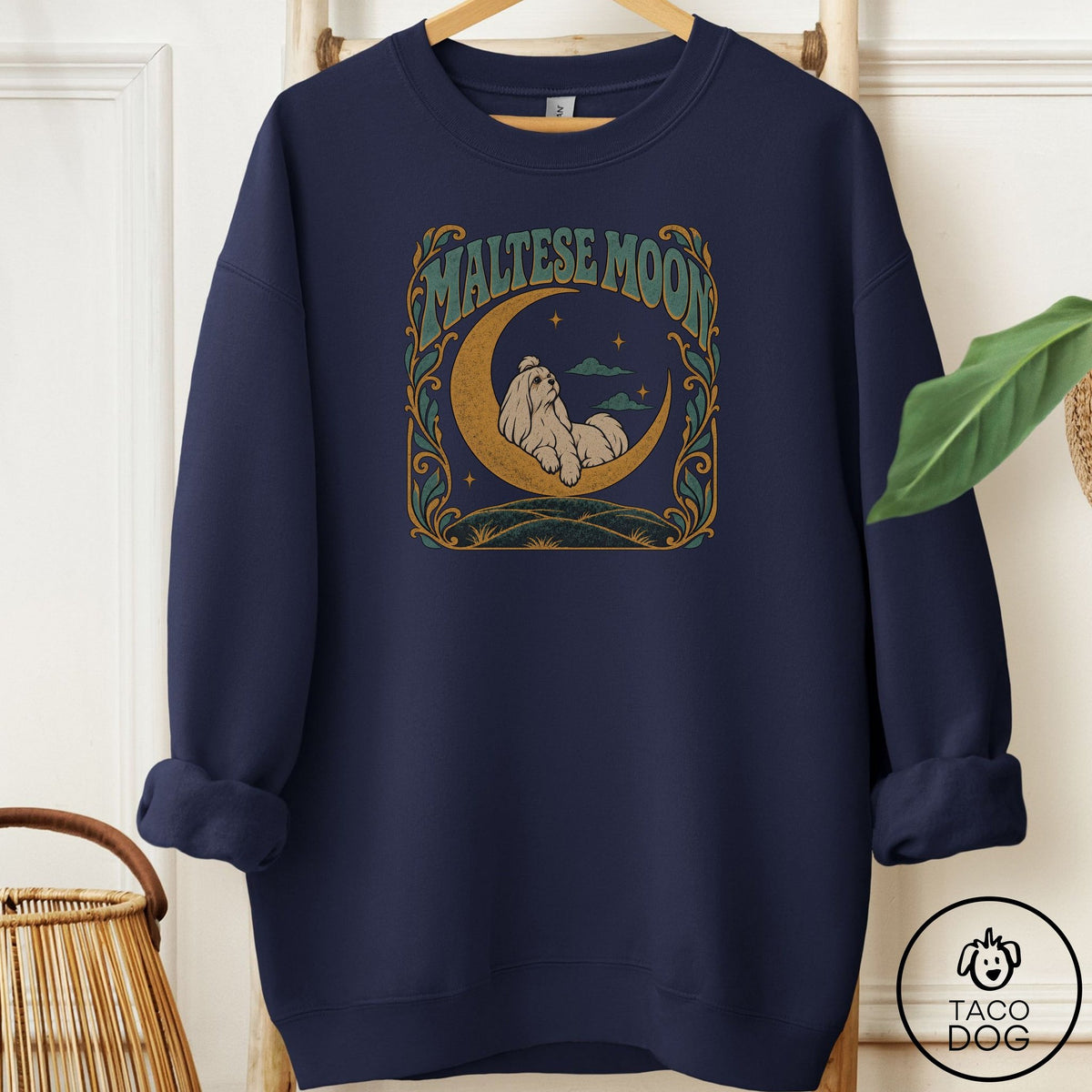 Maltese Crescent Moon Sweatshirt Navy Taco-Dog
