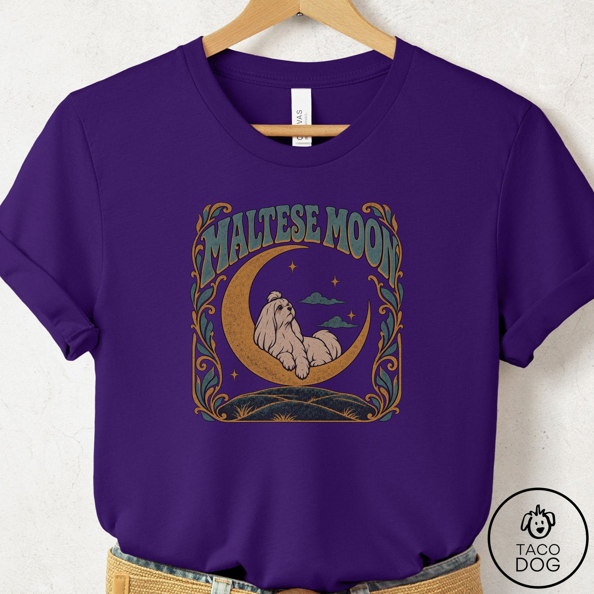 Maltese Crescent Moon T-Shirt Team Purple Taco-Dog