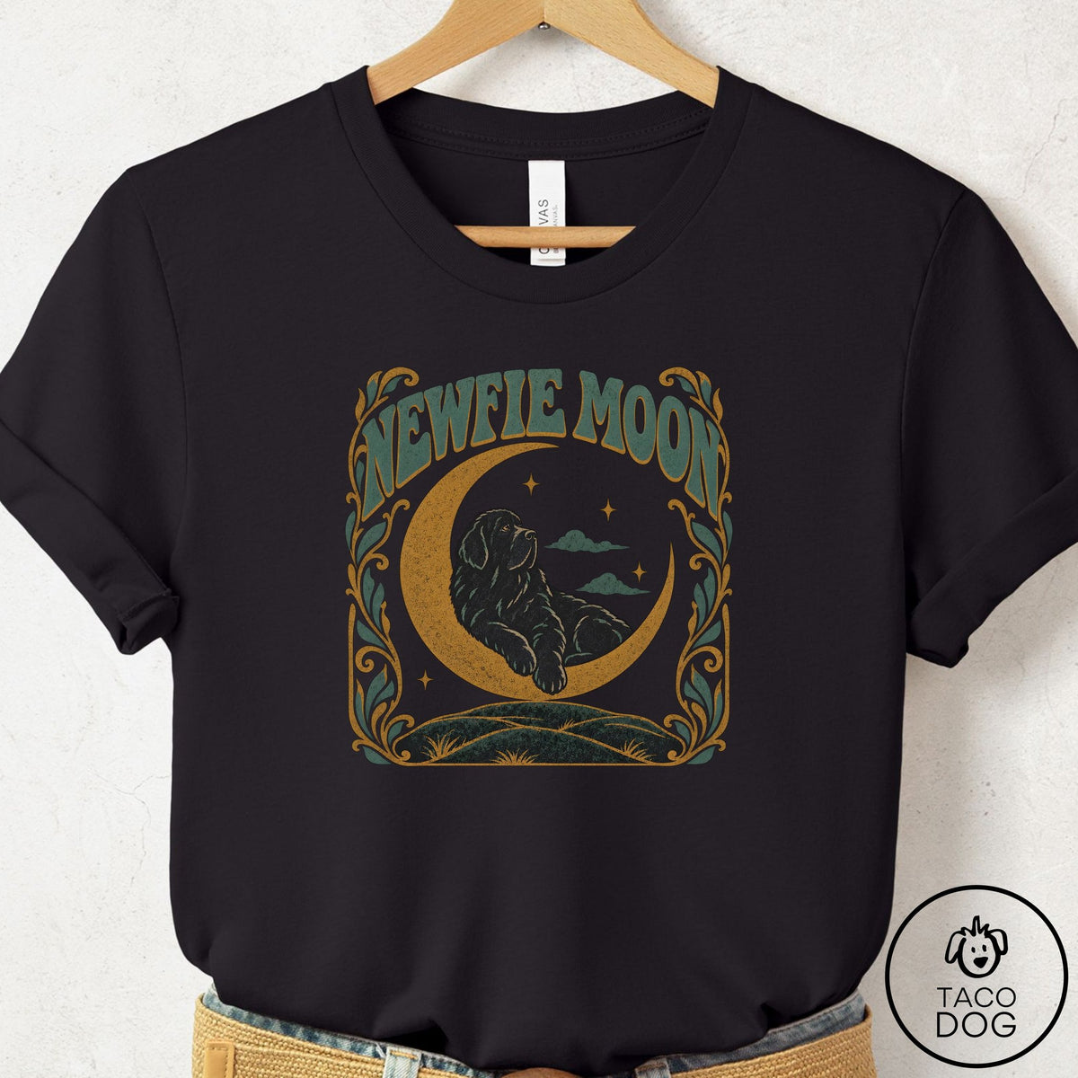 Newfoundland Crescent Moon T-Shirt Black Taco-Dog