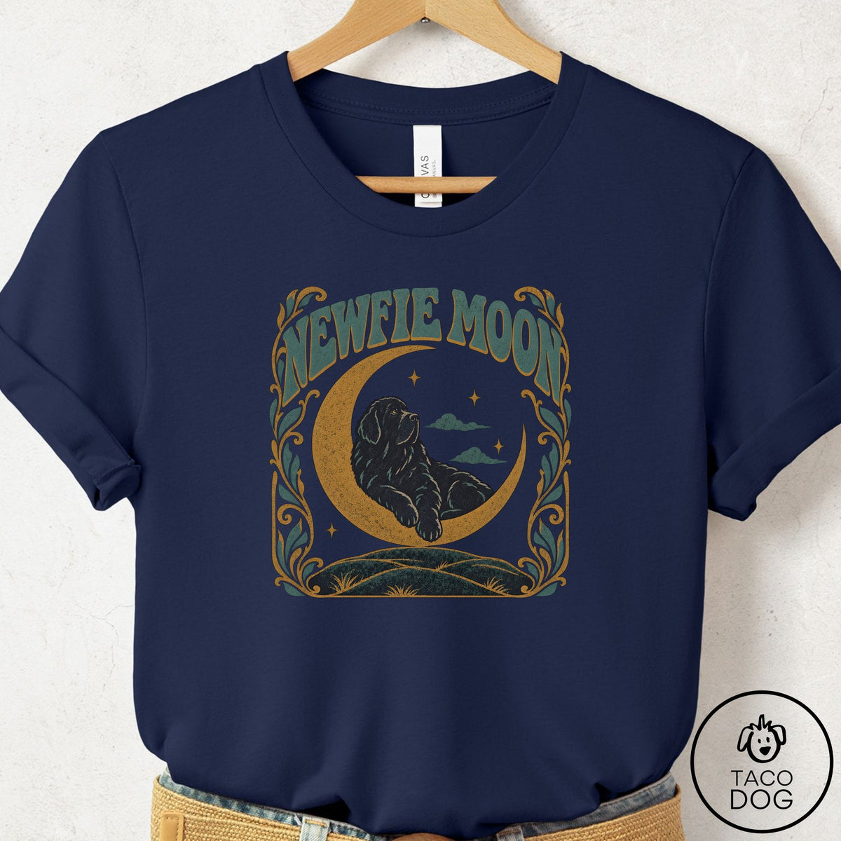 Newfoundland Crescent Moon T-Shirt Navy Taco-Dog