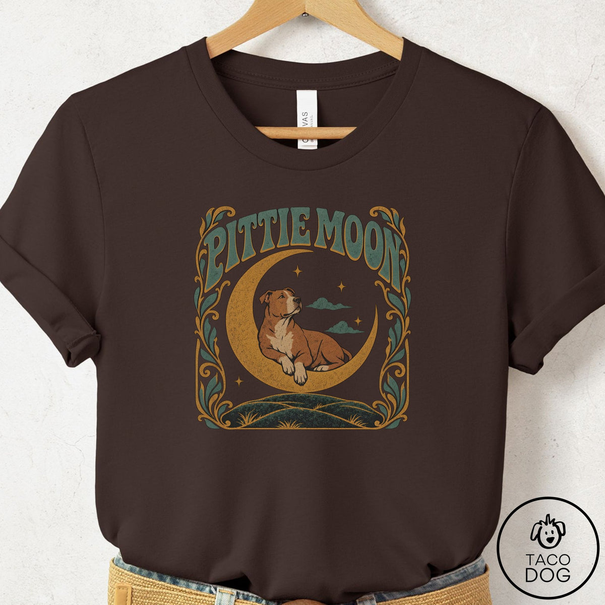 Pitbull Crescent Moon T-Shirt Brown Taco-Dog