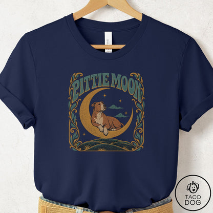 Pitbull Crescent Moon T-Shirt Navy Taco-Dog