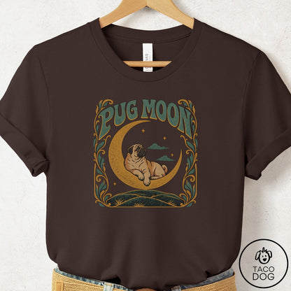 Pug Crescent Moon T-Shirt Brown Taco-Dog