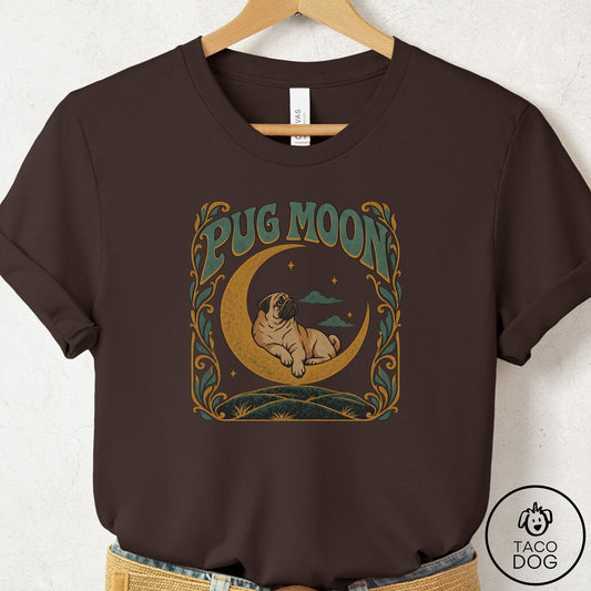 Pug Crescent Moon T-Shirt Brown Taco-Dog