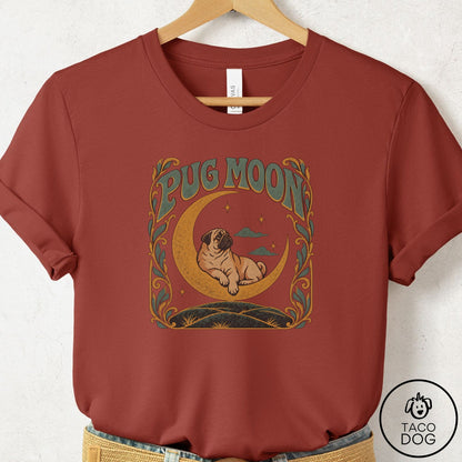 Pug Crescent Moon T-Shirt Rust Taco-Dog