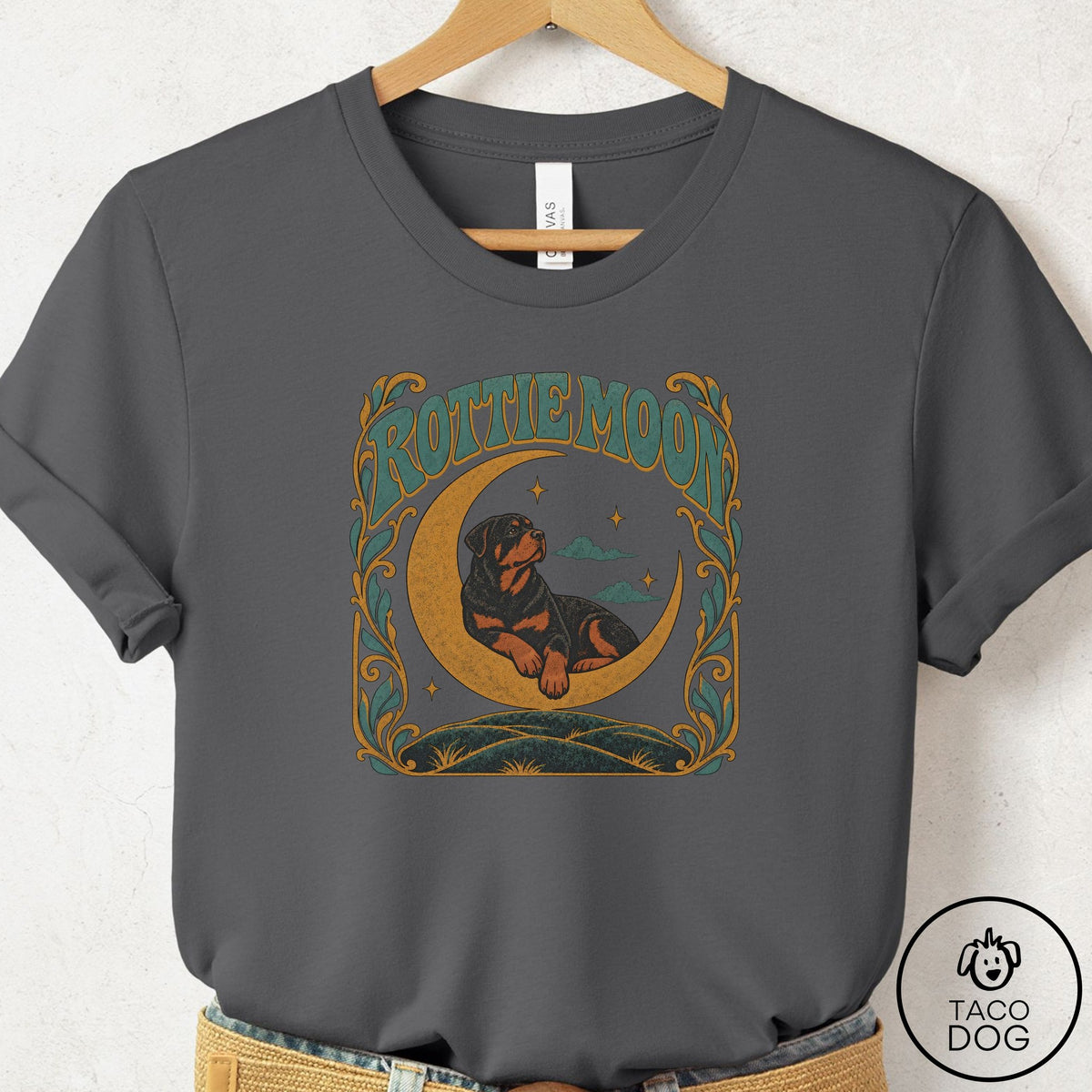 Rottweiler Crescent Moon T-Shirt Asphalt Taco-Dog