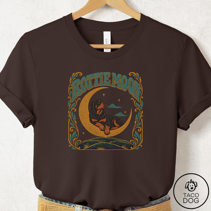 Rottweiler Crescent Moon T-Shirt Brown Taco-Dog