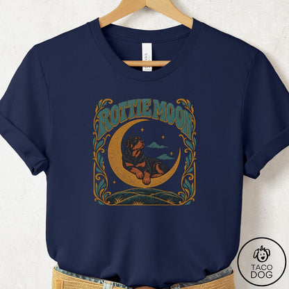 Rottweiler Crescent Moon T-Shirt Navy Taco-Dog