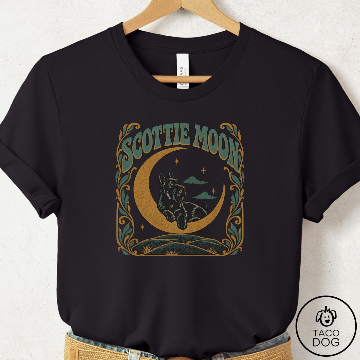 Scottie Crescent Moon T-Shirt Black Taco-Dog