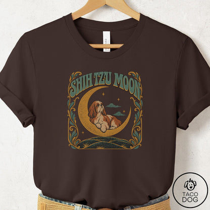 Shih Tzu Crescent Moon T-Shirt Brown Taco-Dog