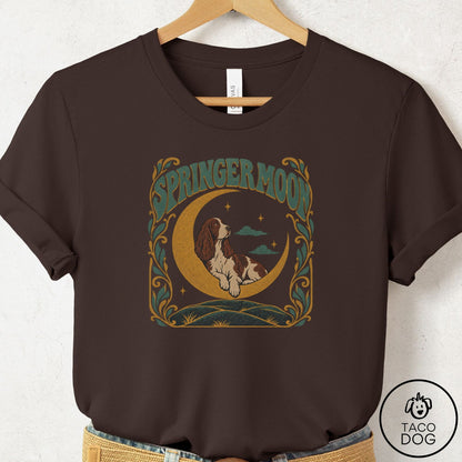 Springer Spaniel Crescent Moon T-Shirt Brown Taco-Dog