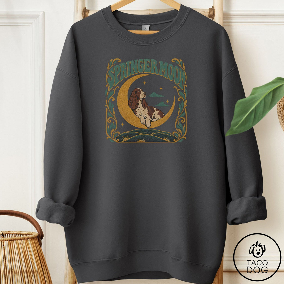 Springer Spaniel Crescent Moon Sweatshirt Charcoal Taco-Dog