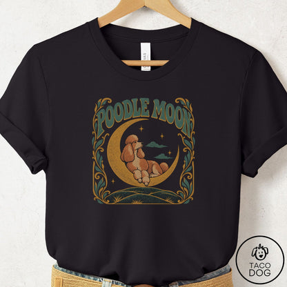 Poodle Crescent Moon T-Shirt Black Taco-Dog