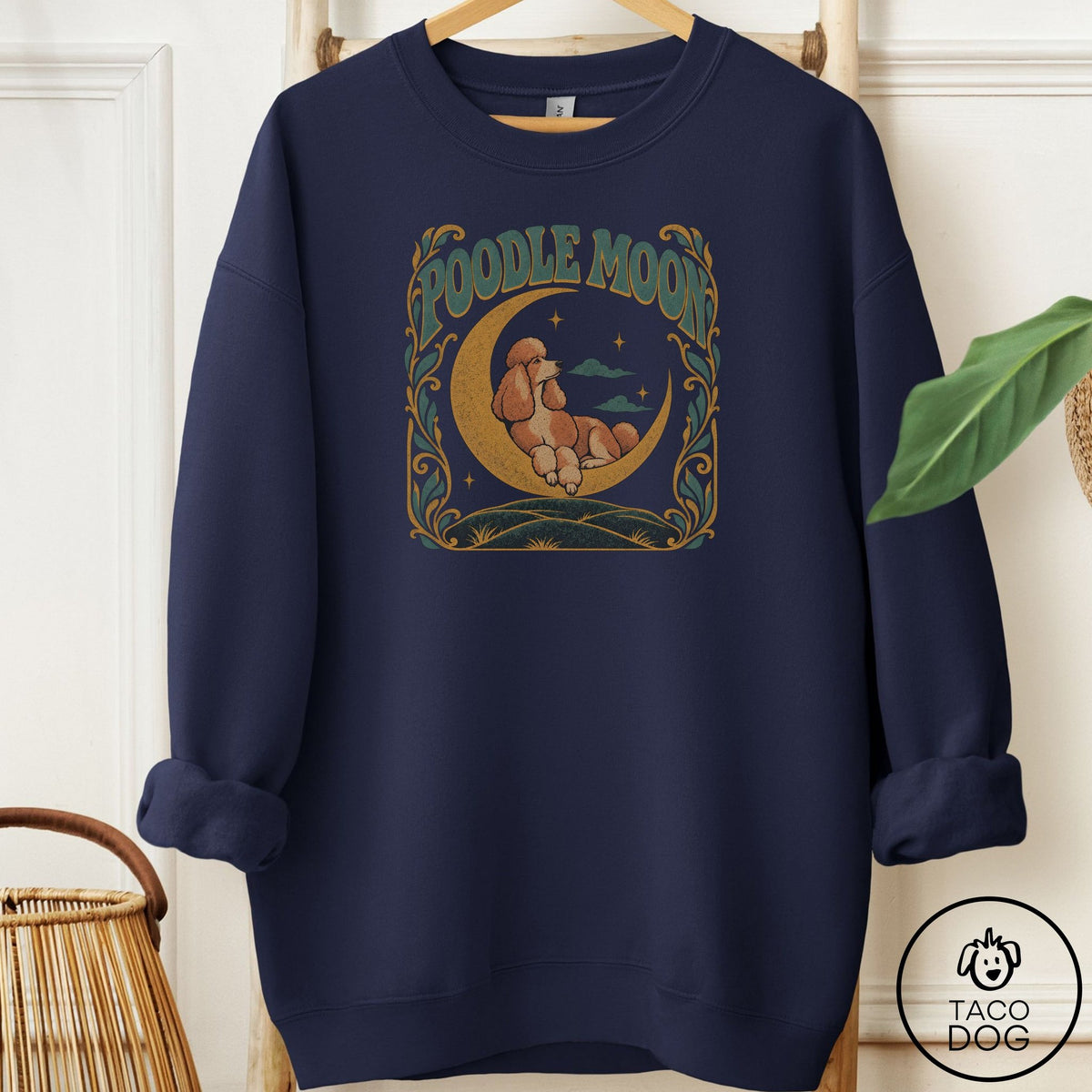 Poodle Crescent Moon Sweatshirt Navy Taco-Dog