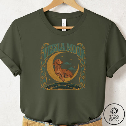 Vizsla Crescent Moon T-Shirt Military Green Taco-Dog