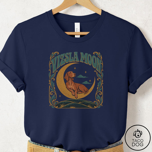 Vizsla Crescent Moon T-Shirt Navy Taco-Dog