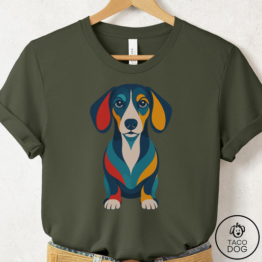 Dachshund Color Block T-Shirt Military Green Taco-Dog