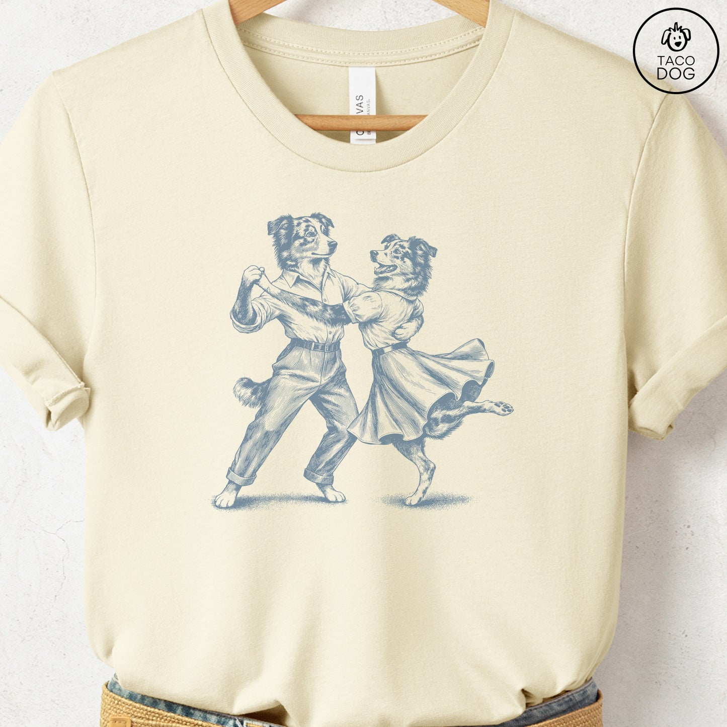 Australian Shepherd Dancing T-Shirt Natural Taco-Dog