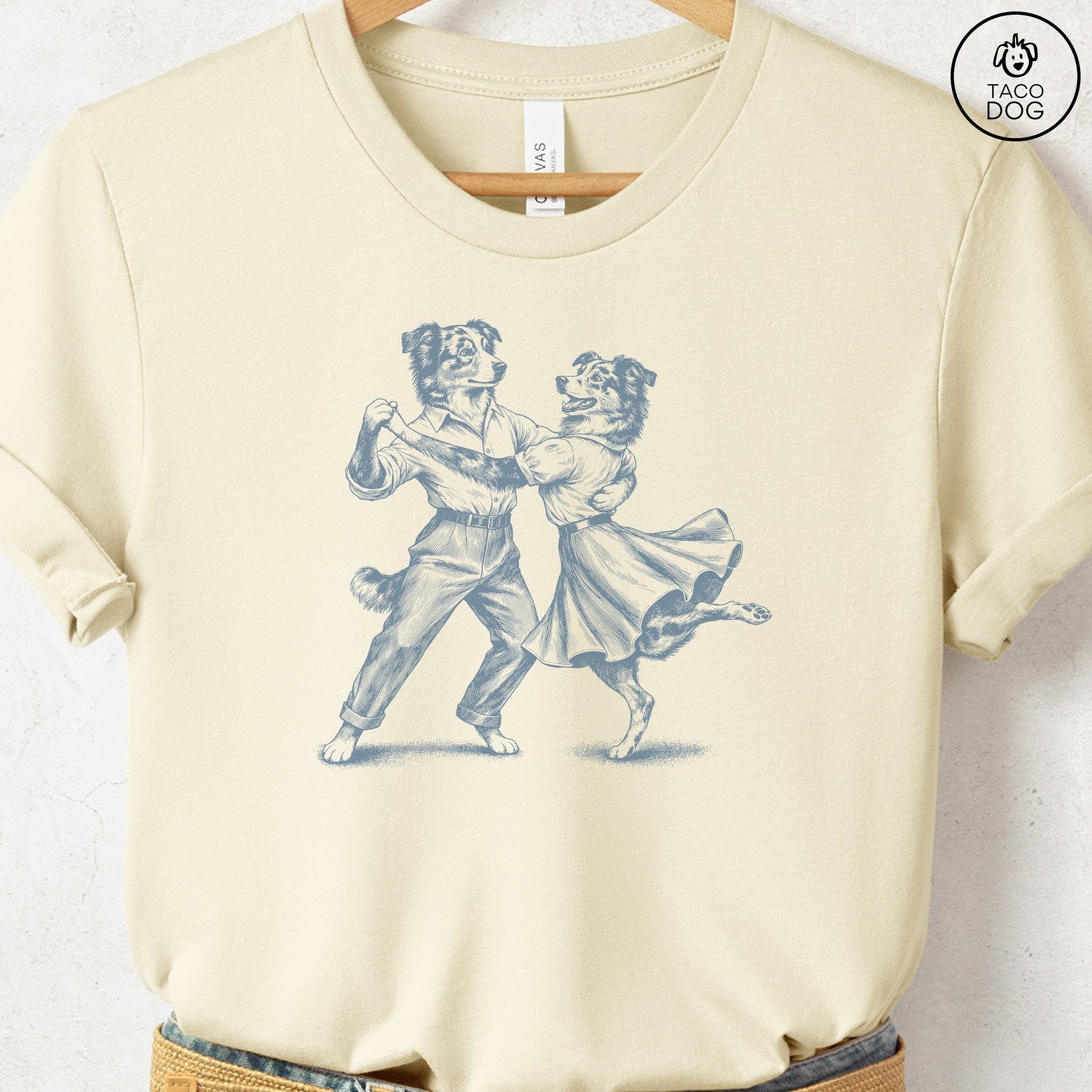 Australian Shepherd Dancing T-Shirt Natural Taco-Dog
