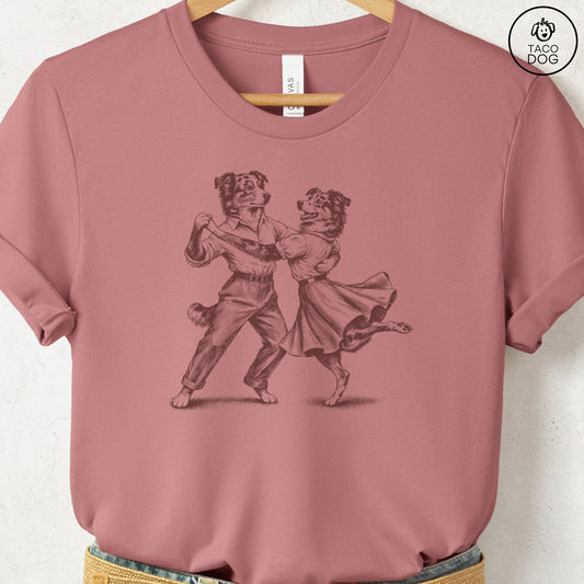 Australian Shepherd Dancing T-Shirt Heather Mauve Taco-Dog