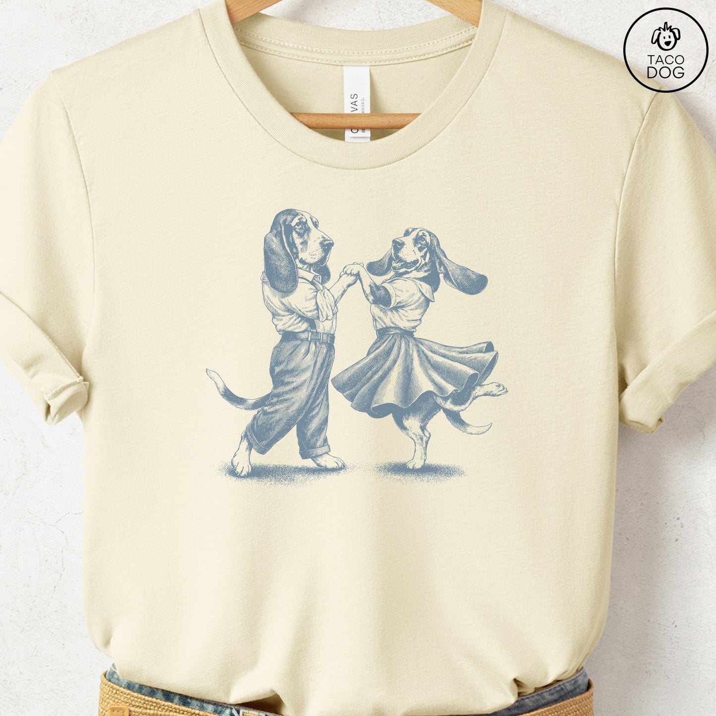 Basset Hound Dancing T-Shirt Natural Taco-Dog