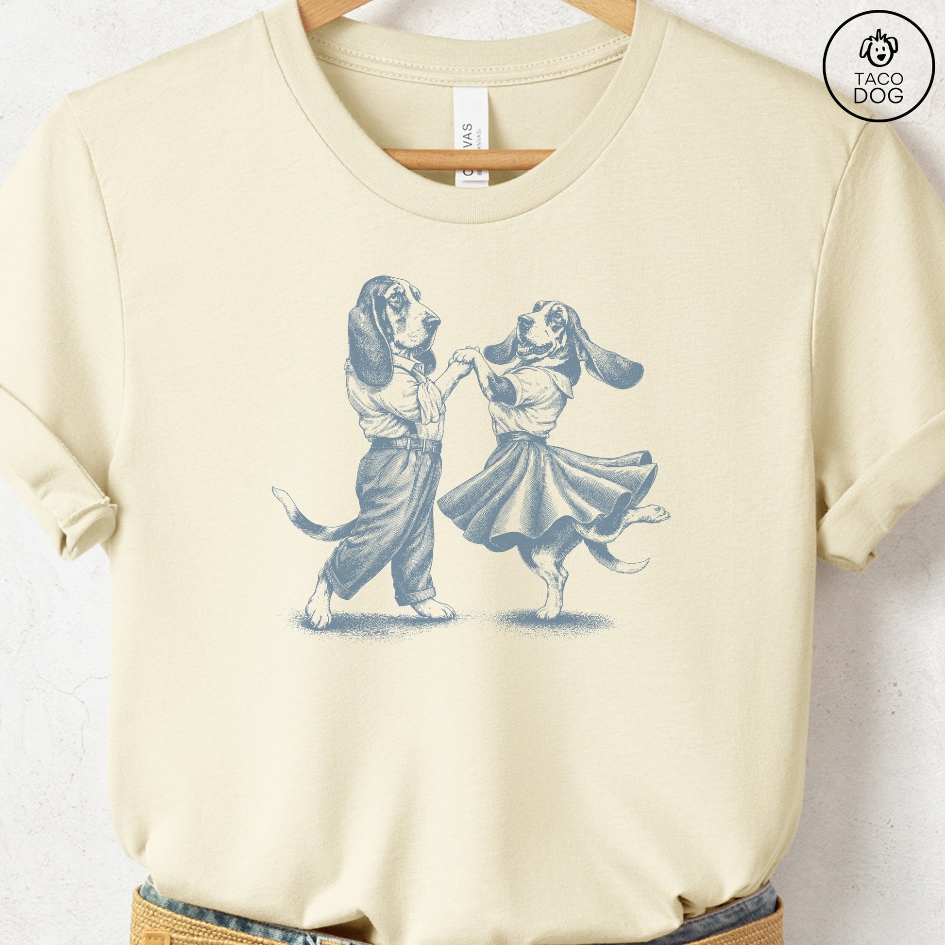 Basset Hound Dancing T-Shirt Natural Taco-Dog