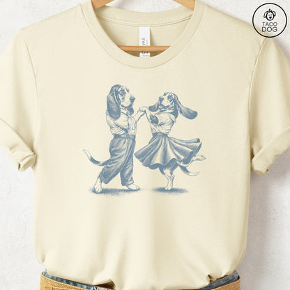 Basset Hound Dancing T-Shirt Natural Taco-Dog