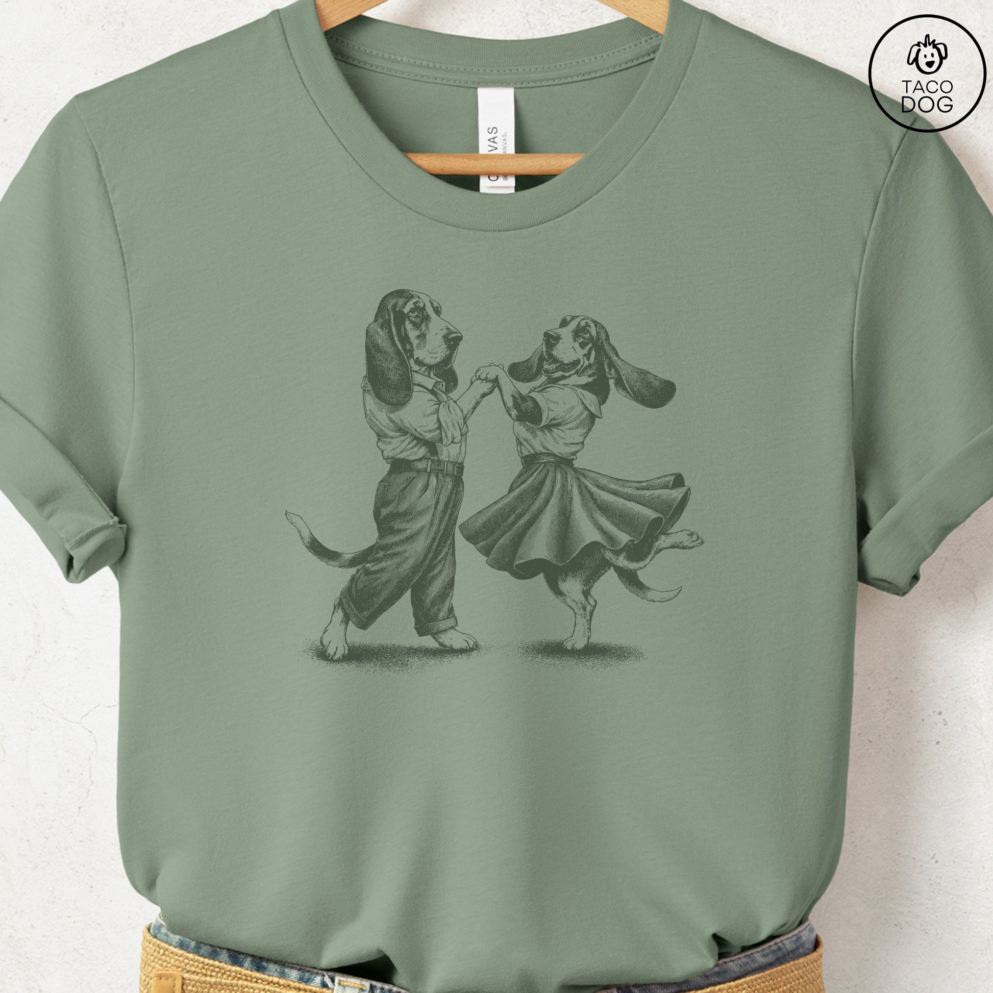 Basset Hound Dancing T-Shirt Sage Taco-Dog