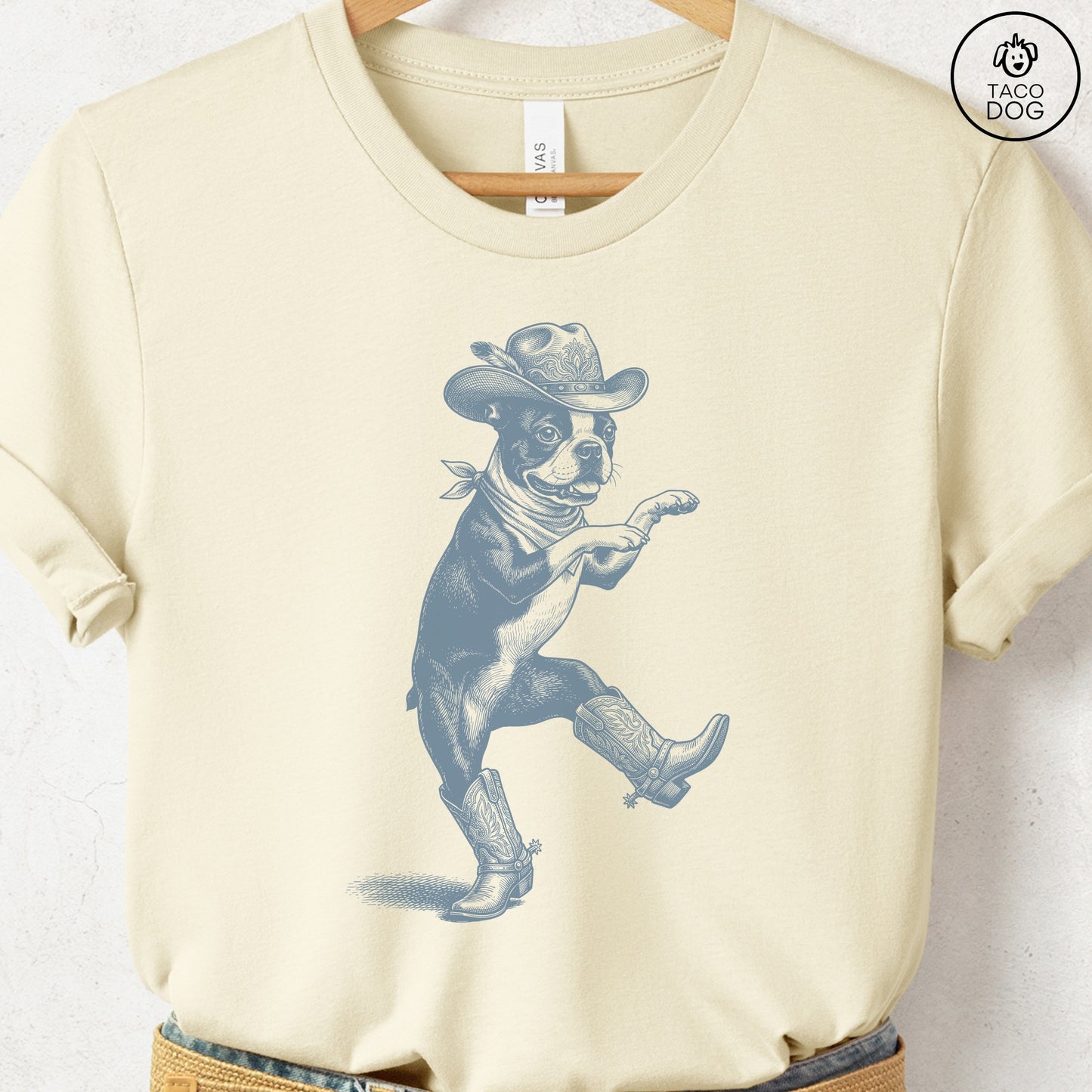 Boston Terrier Dancing Boots T-Shirt Natural S Taco-Dog