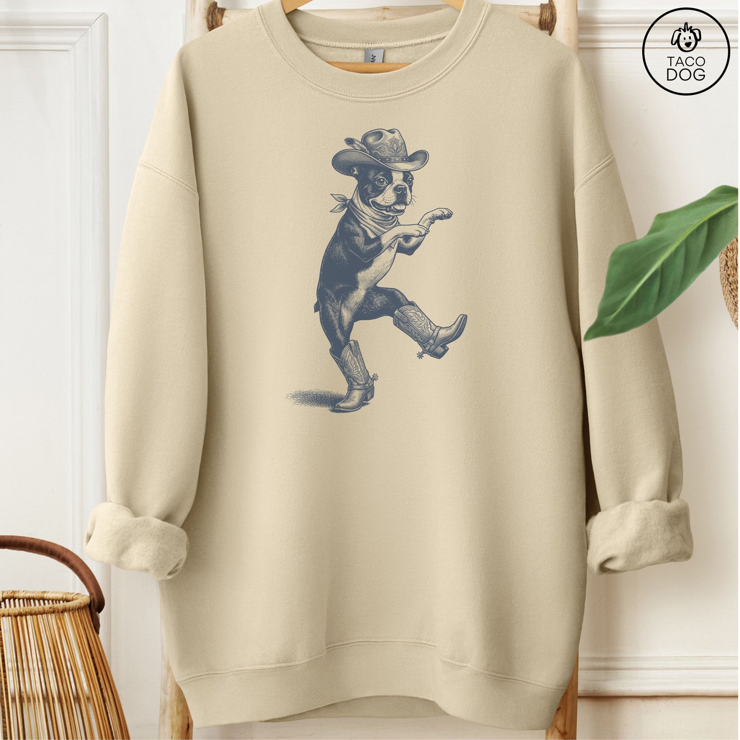 Boston Terrier Dancing Boots Sweatshirt Sand M Taco-Dog
