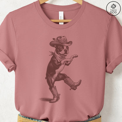 Boston Terrier Dancing Boots T-Shirt Heather Mauve S Taco-Dog