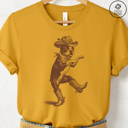 Boston Terrier Dancing Boots T-Shirt Mustard S Taco-Dog
