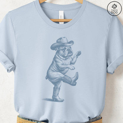 English Bulldog Dancing Boots T-Shirt Light Blue S Taco-Dog