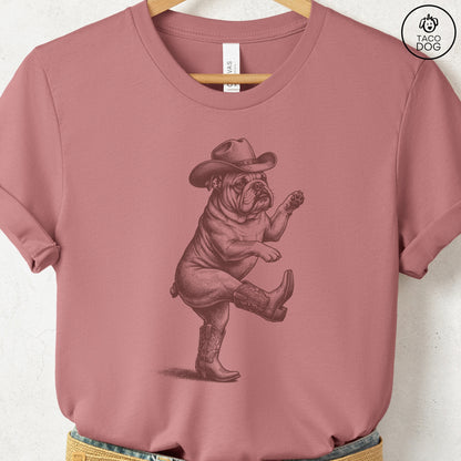 English Bulldog Dancing Boots T-Shirt Heather Mauve S Taco-Dog