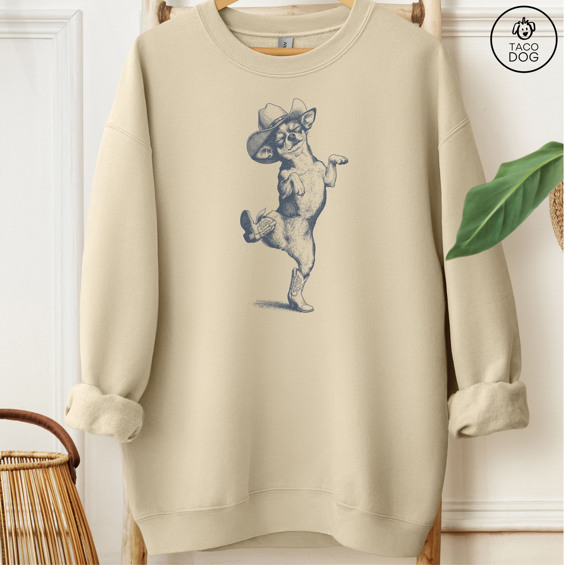 Chihuahua Dancing Boots Sweatshirt Sand M Taco-Dog