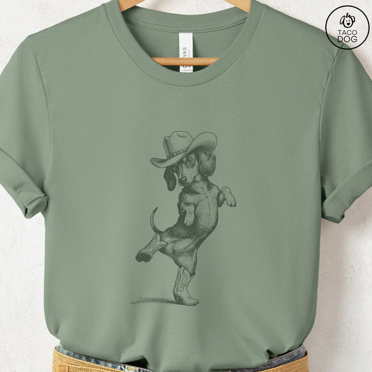 Dachshund Dancing Boots T-Shirt Sage S Taco-Dog