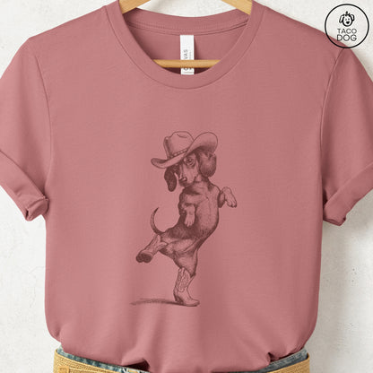 Dachshund Dancing Boots T-Shirt Heather Mauve S Taco-Dog