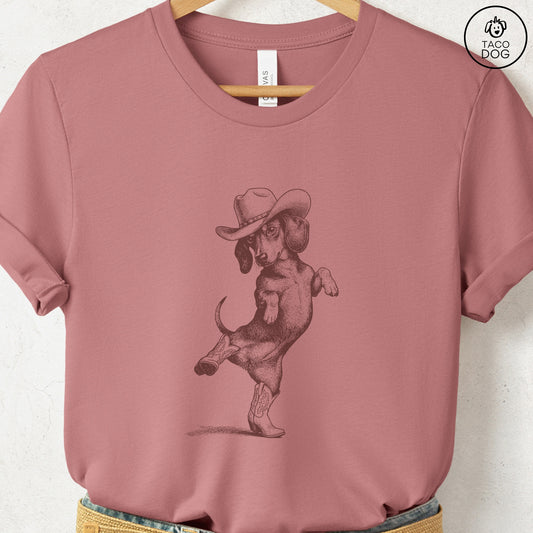 Dachshund Dancing Boots T-Shirt Heather Mauve S Taco-Dog