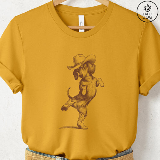 Dachshund Dancing Boots T-Shirt Mustard S Taco-Dog