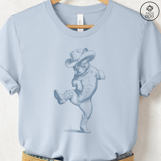 French Bulldog Frenchie Dancing Boots T-Shirt Light Blue S Taco-Dog