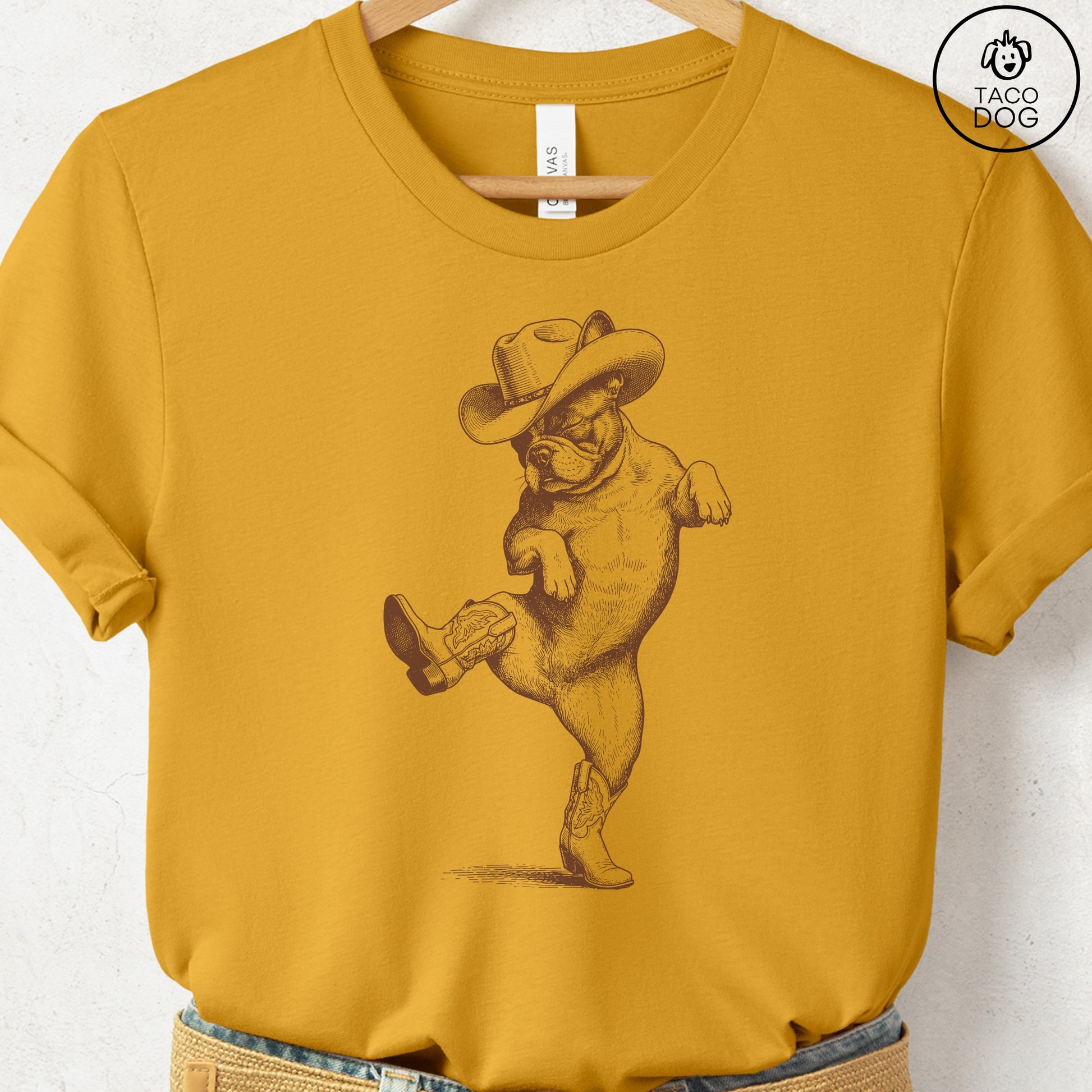 French Bulldog Frenchie Dancing Boots T-Shirt Mustard S Taco-Dog