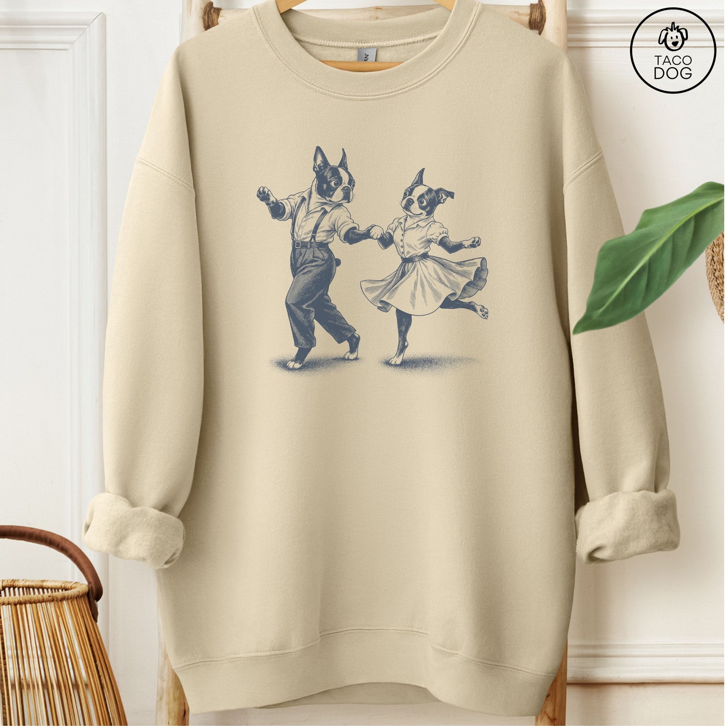 Boston Terrier Dancing Sweatshirt Sand Taco-Dog