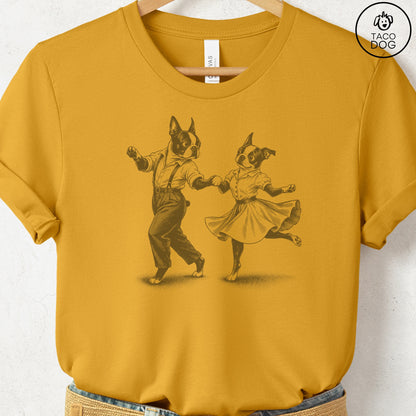 Boston Terrier Dancing T-Shirt Mustard Taco-Dog