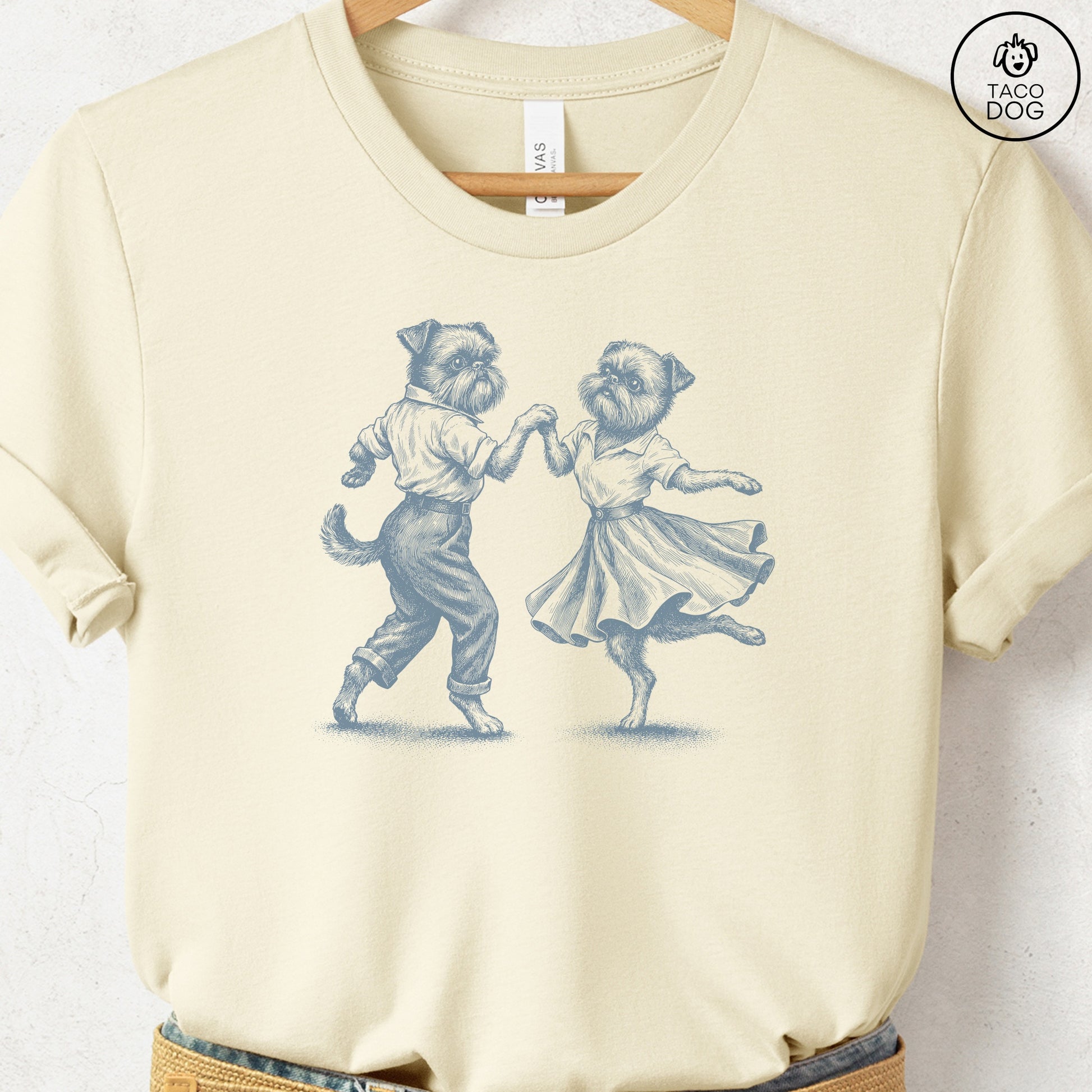 Brussels Griffon Dancing T-Shirt Natural Taco-Dog