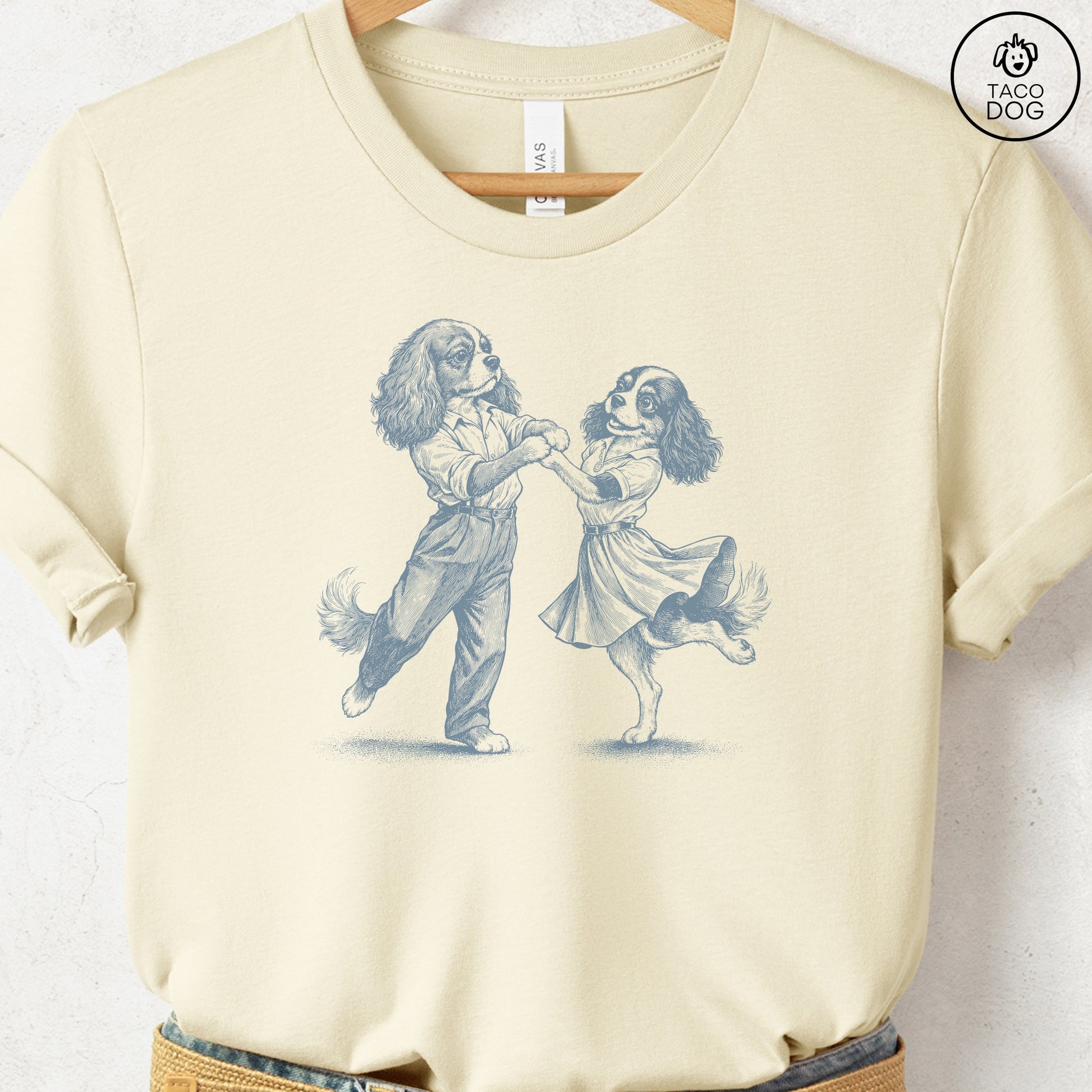 Cavalier King Charles Spaniel Dancing T-Shirt Natural Taco-Dog