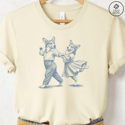 Corgi Dancing T-Shirt Natural Taco-Dog