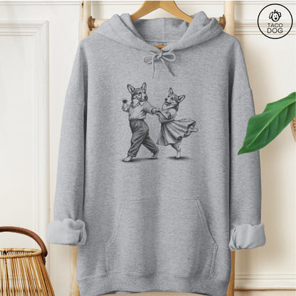 Corgi Dancing Hoodie Graphite Heather Taco-Dog