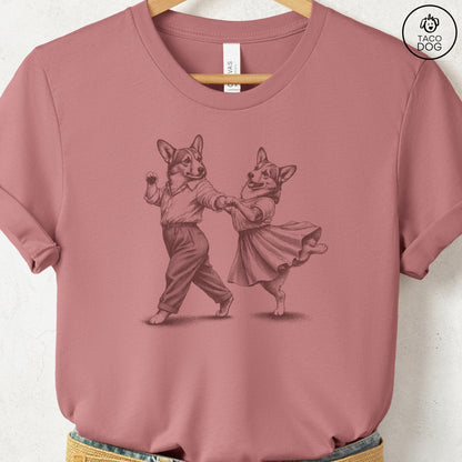 Corgi Dancing T-Shirt Heather Mauve Taco-Dog
