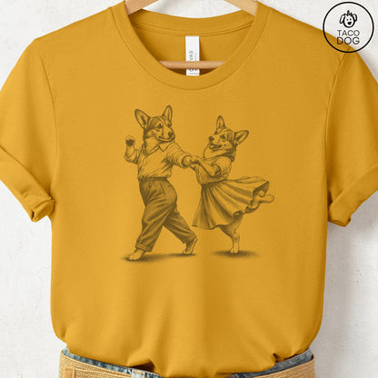 Corgi Dancing T-Shirt Mustard Taco-Dog